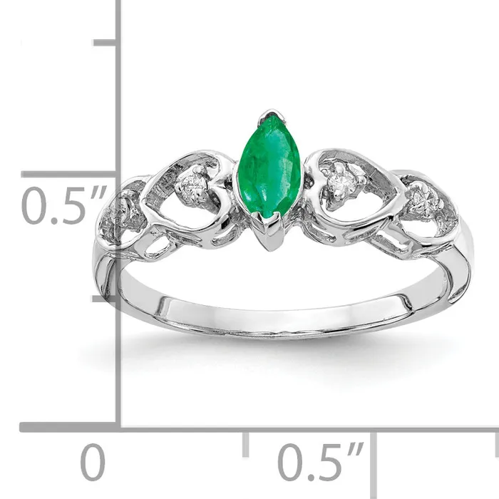 Goldia Rings Solid 14k White Gold 6x3mm Marquise Simulated Emerald VS CZ Ring