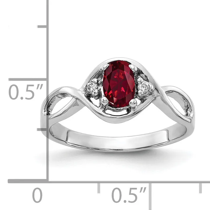 Goldia Rings Solid 14k White Gold 6x4mm Oval Created Simulated Ruby VS CZ Ring