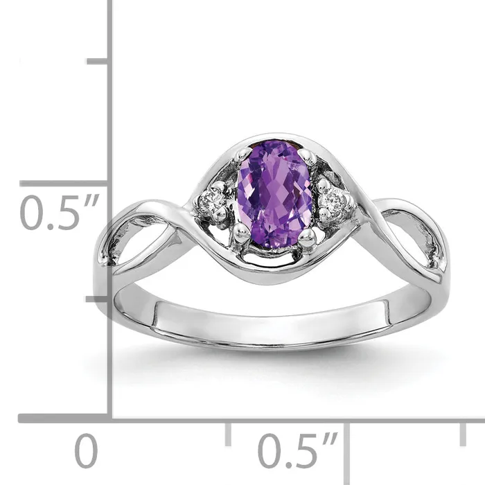 Goldia Rings Solid 14k White Gold 6x4mm Oval Simulated Amethyst VS CZ Ring
