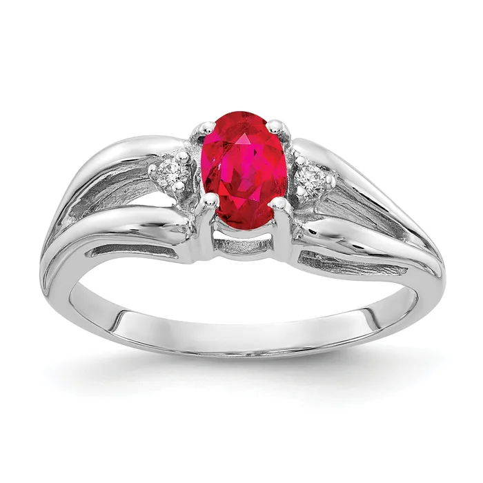 Goldia Rings Solid 14k White Gold 6x4mm Oval Simulated Ruby AA CZ Ring