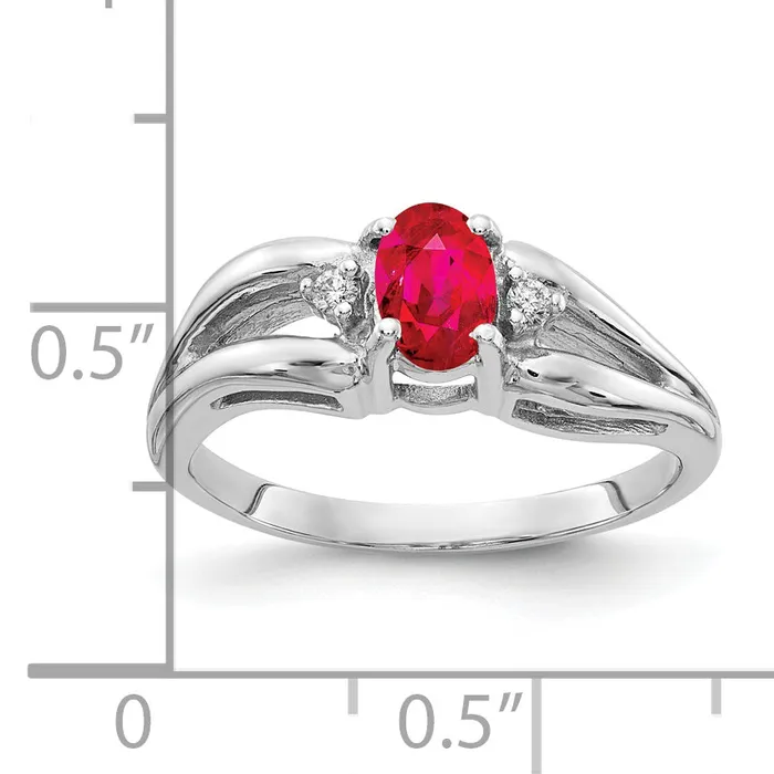 Goldia Rings Solid 14k White Gold 6x4mm Oval Simulated Ruby AA CZ Ring