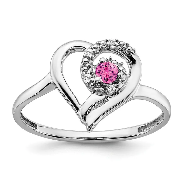 Goldia Rings Solid 14k White Gold Created PinK Simulated Sapphire and CZ Heart Ring Goldia Rings Solid 14k White Gold Created PinK Simulated Sapphire and CZ Heart Ring