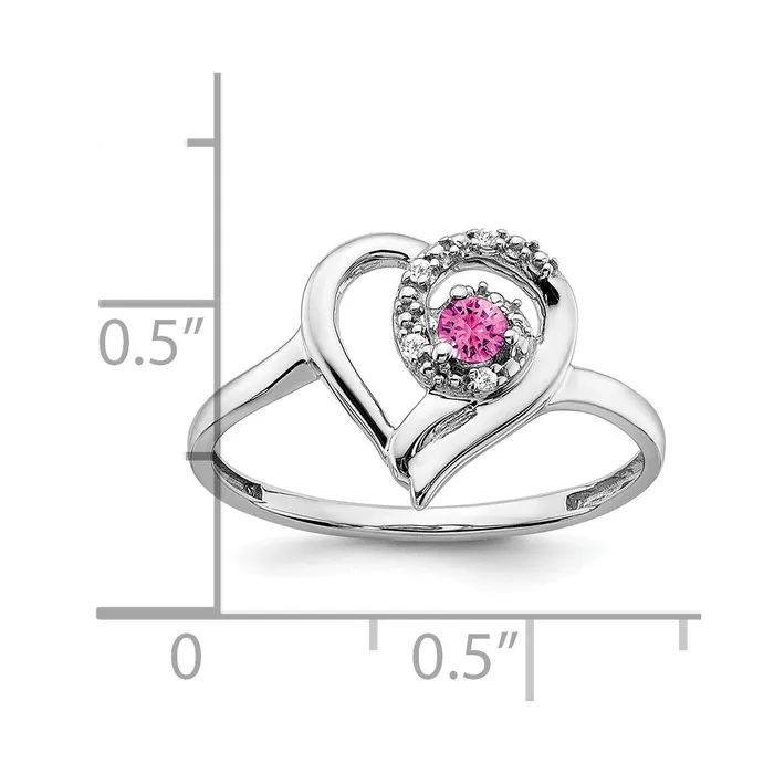 Goldia Rings Solid 14k White Gold Created PinK Simulated Sapphire and CZ Heart Ring