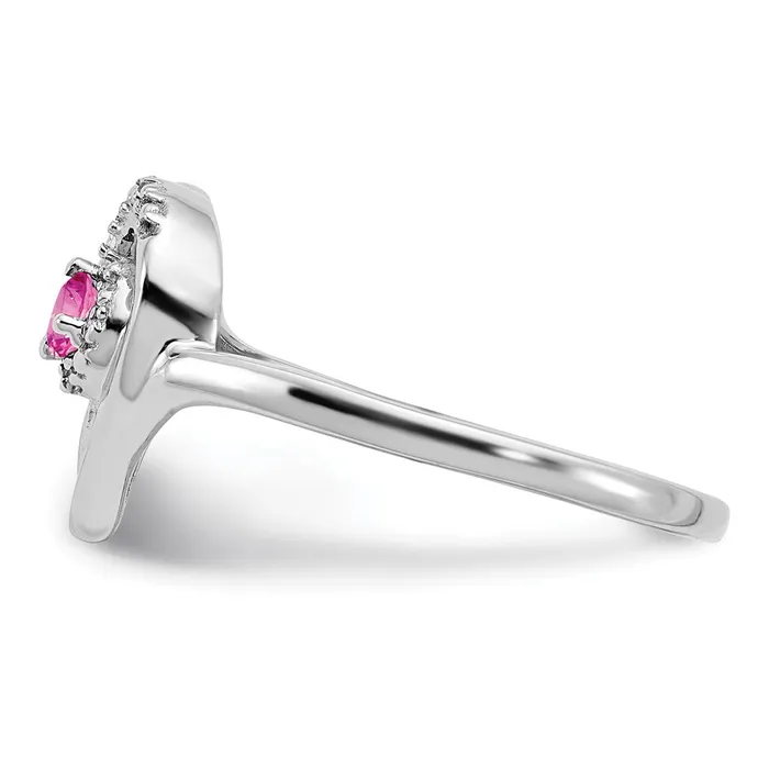 Goldia Rings Solid 14k White Gold Created PinK Simulated Sapphire and CZ Heart Ring