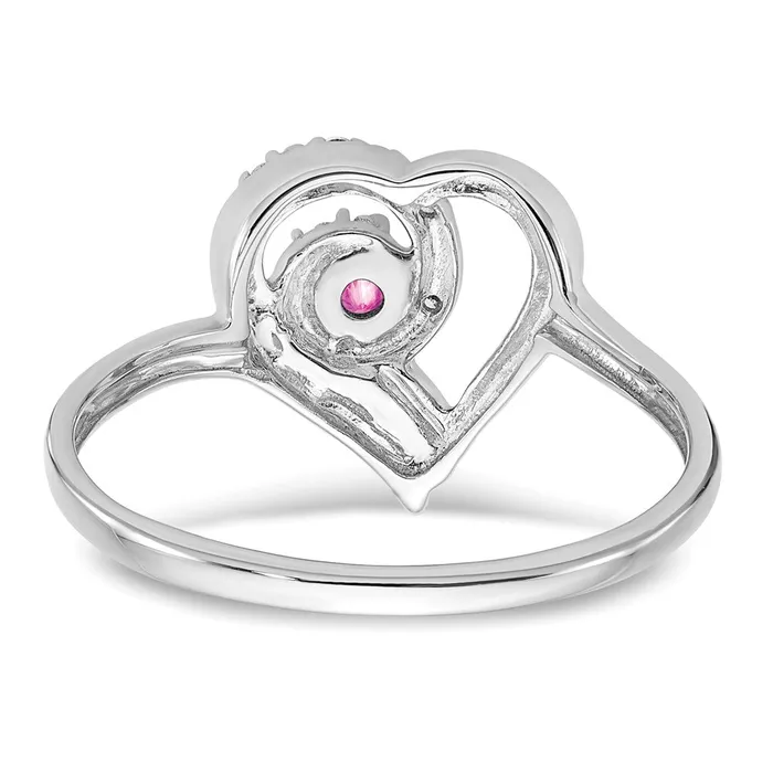 Goldia Rings Solid 14k White Gold Created PinK Simulated Sapphire and CZ Heart Ring