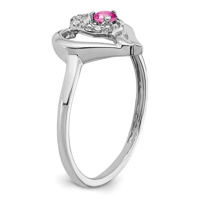 Goldia Rings Solid 14k White Gold Created PinK Simulated Sapphire and CZ Heart Ring