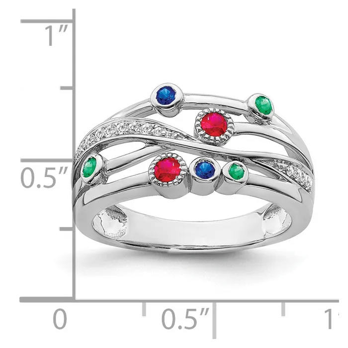 Goldia Rings Solid 14k White Gold Simulated Ruby SimulatedSimulated Sapphire Emerald CZ Ring