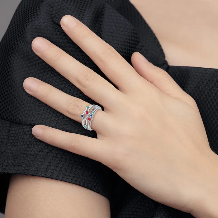 Goldia Rings Solid 14k White Gold Simulated Ruby SimulatedSimulated Sapphire Emerald CZ Ring