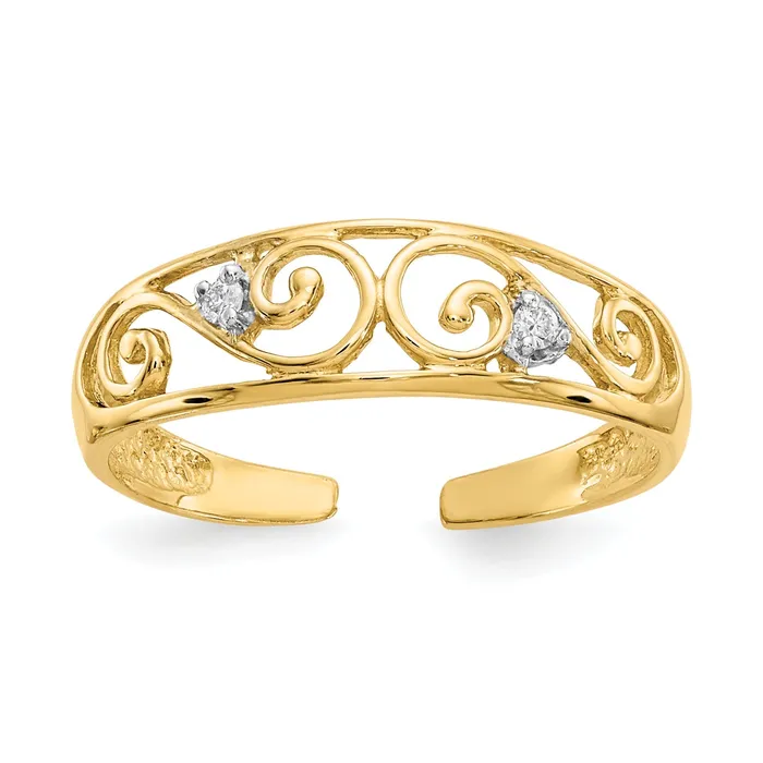 Goldia Rings Solid 14k Yellow Gold 02ct Simulated CZ Scroll Toe Ring