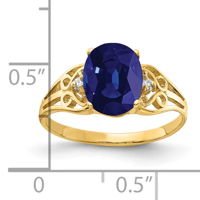 Goldia Rings Solid 14k Yellow Gold 9x7mm Oval Simulated Sapphire VS CZ Ring