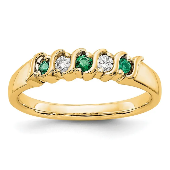 Goldia Rings Solid 14k Yellow Gold Simulated CZ wSimulated Emerald Band