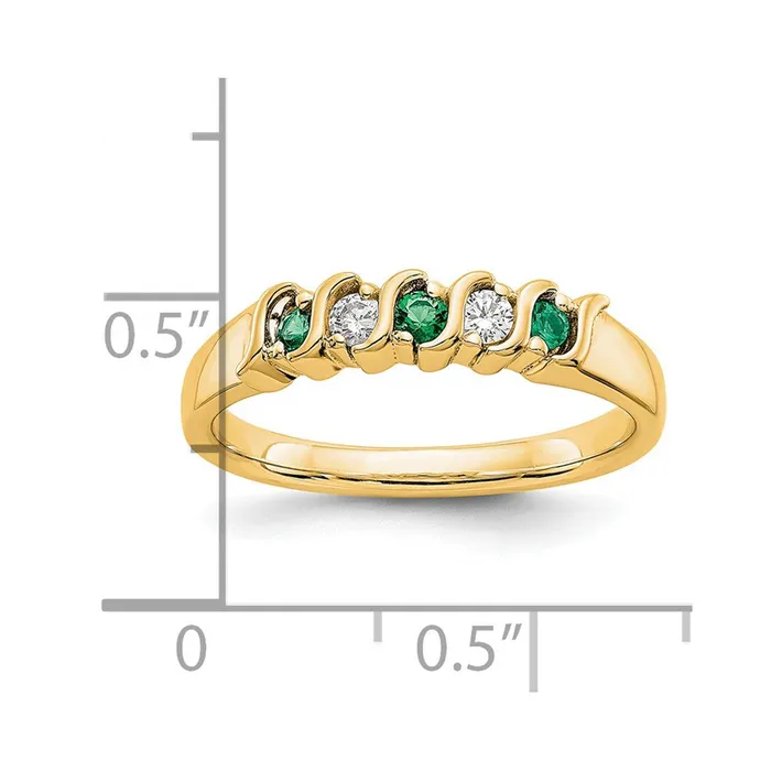 Goldia Rings Solid 14k Yellow Gold Simulated CZ wSimulated Emerald Band