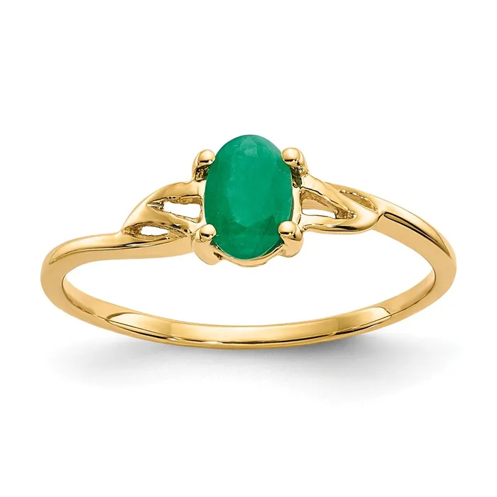 Goldia Rings Solid 14k Yellow Gold Simulated Emerald Birthstone Ring
