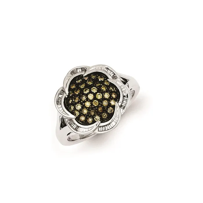 Goldia Rings Sterling Silver Champagne Diamond Flower Ring