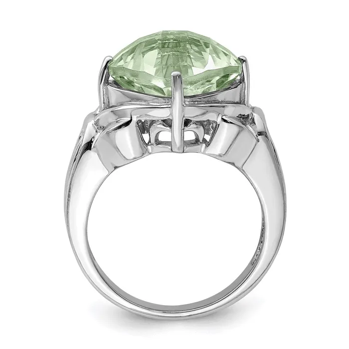 Goldia Rings Sterling Silver Rhodium CheckerCut Green Quartz Ring