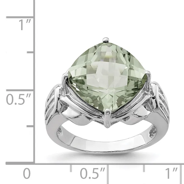 Goldia Rings Sterling Silver Rhodium CheckerCut Green Quartz Ring