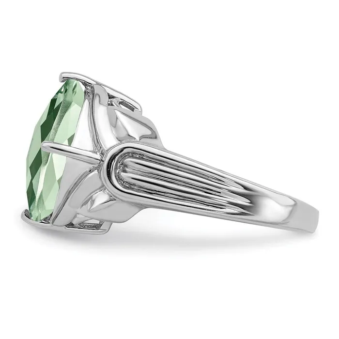 Goldia Rings Sterling Silver Rhodium CheckerCut Green Quartz Ring