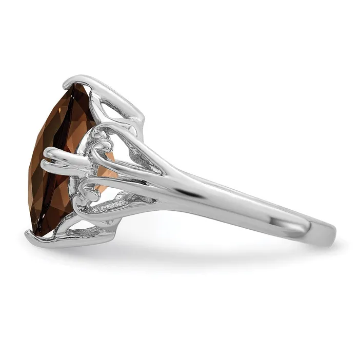 Goldia Rings Sterling Silver Rhodium CheckerCut Smoky Quartz Ring