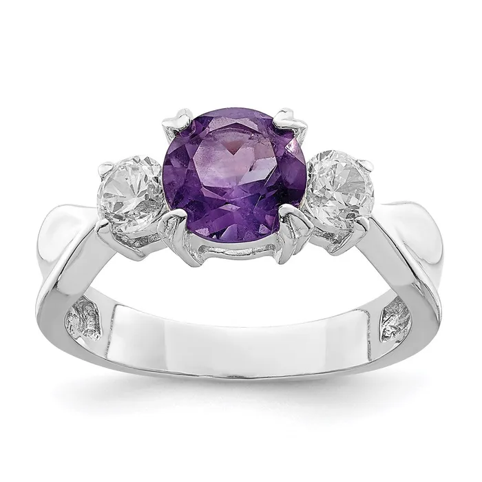 Goldia Rings Sterling Silver Rhodiumplated Amethyst and CZ Ring