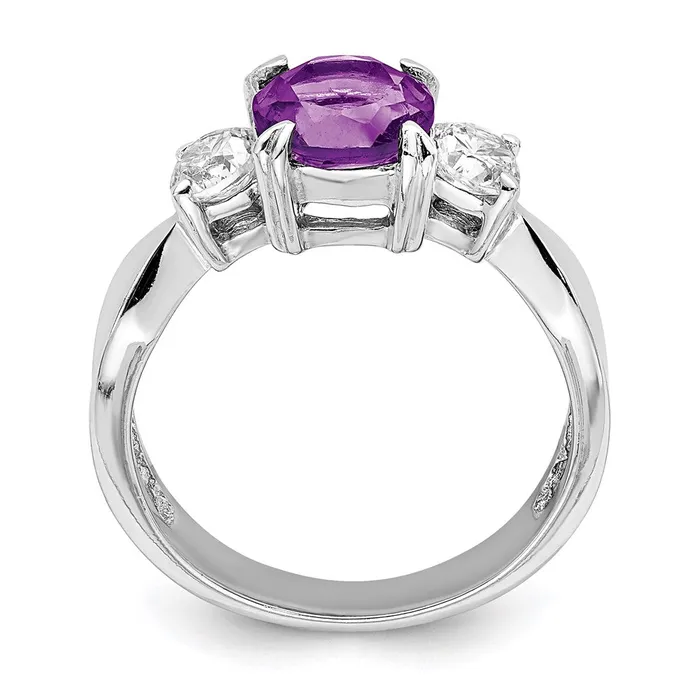 Goldia Rings Sterling Silver Rhodiumplated Amethyst and CZ Ring