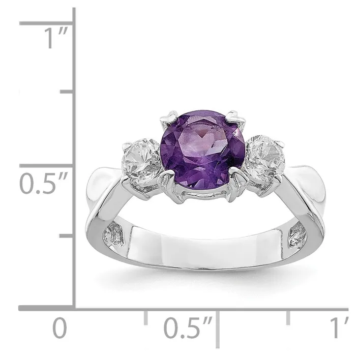 Goldia Rings Sterling Silver Rhodiumplated Amethyst and CZ Ring