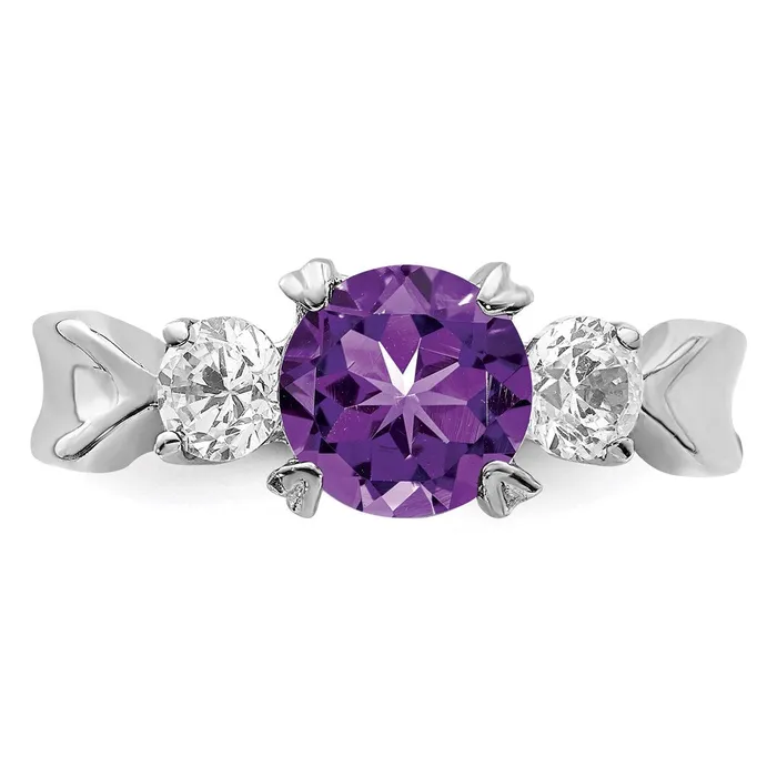 Goldia Rings Sterling Silver Rhodiumplated Amethyst and CZ Ring