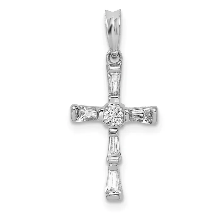 Goldia Solid 14k White Gold 15ct Simulated CZ Cross Pendant Necklaces