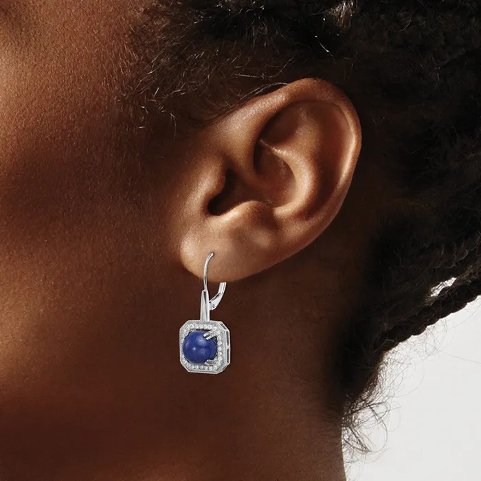 Goldia Solid 14k White Gold Lapis and Simulated CZ LeverbacK Earrings Earrings Goldia Solid 14k White Gold Lapis and Simulated CZ LeverbacK Earrings Earrings
