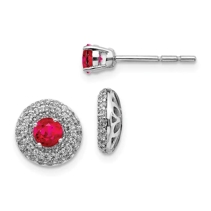 Goldia Solid 14k White Gold Simulated CZ and Ruby Stud w JacKet Earrings Earrings Goldia Solid 14k White Gold Simulated CZ and Ruby Stud w JacKet Earrings Earrings
