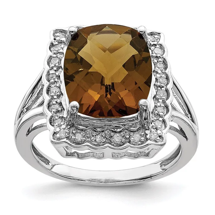 Goldia Sterling Silver Rhodium Diamond u0026 CheckerCut Whiskey Quartz Ring Rings Goldia Sterling Silver Rhodium Diamond u0026 CheckerCut Whiskey Quartz Ring Rings