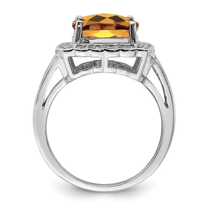 Goldia Sterling Silver Rhodium Diamond u0026 CheckerCut Whiskey Quartz Ring Rings