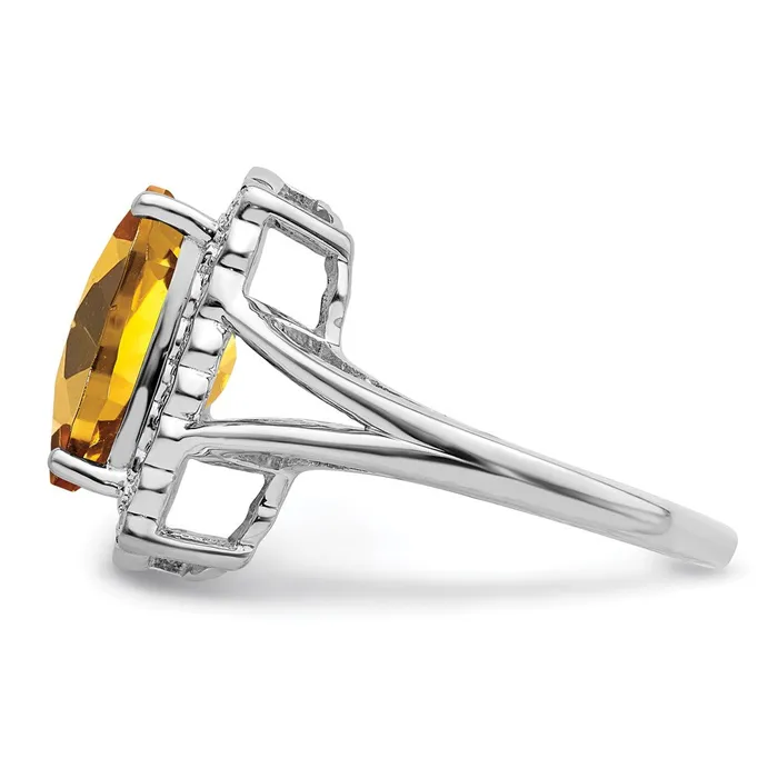Goldia Sterling Silver Rhodium Diamond u0026 CheckerCut Whiskey Quartz Ring Rings