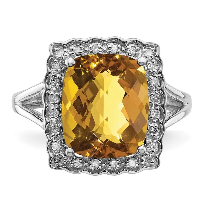 Goldia Sterling Silver Rhodium Diamond u0026 CheckerCut Whiskey Quartz Ring Rings