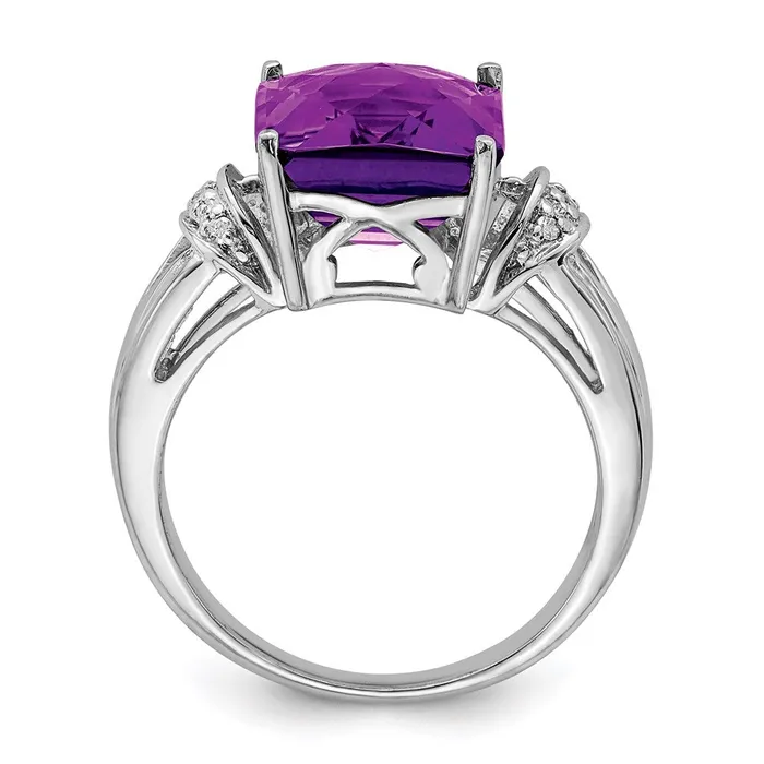 Goldia Sterling Silver Rhodiumplated CheckerCut Amethyst u0026 Diamond Ring Rings