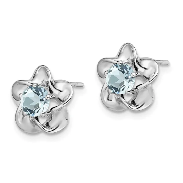 Goldia Sterling Silver Rhodiumplated Floral Aquamarine Post Earrings Earrings