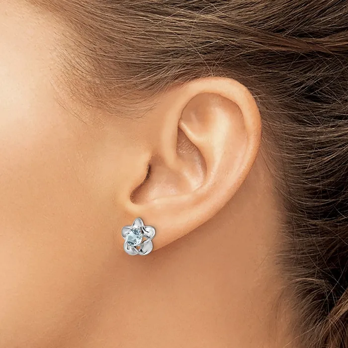 Goldia Sterling Silver Rhodiumplated Floral Aquamarine Post Earrings Earrings