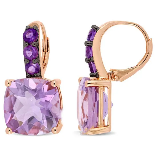 JMS always Earrings Original AMOUR 15 12 CT TGW Rose De France and Amethyst Leverback Earrings In Rose Plated Sterling Silver JMS always Earrings Original AMOUR 15 12 CT TGW Rose De France and Amethyst Leverback Earrings In Rose Plated Sterling Silver