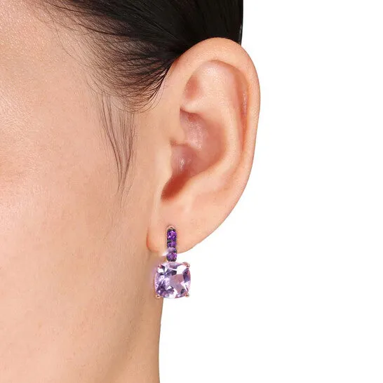 JMS always Earrings Original AMOUR 15 12 CT TGW Rose De France and Amethyst Leverback Earrings In Rose Plated Sterling Silver JMS always Earrings Original AMOUR 15 12 CT TGW Rose De France and Amethyst Leverback Earrings In Rose Plated Sterling Silver