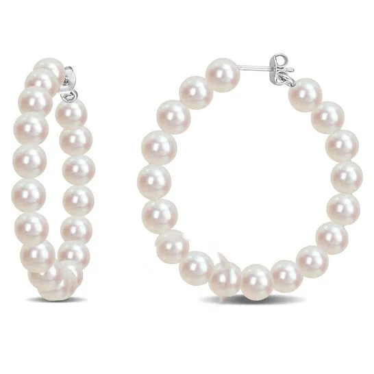 JMS always Earrings Original AMOUR 665mm Freshwater Cultured Pearl Hoop Earrings In Sterling Silver JMS always Earrings Original AMOUR 665mm Freshwater Cultured Pearl Hoop Earrings In Sterling Silver