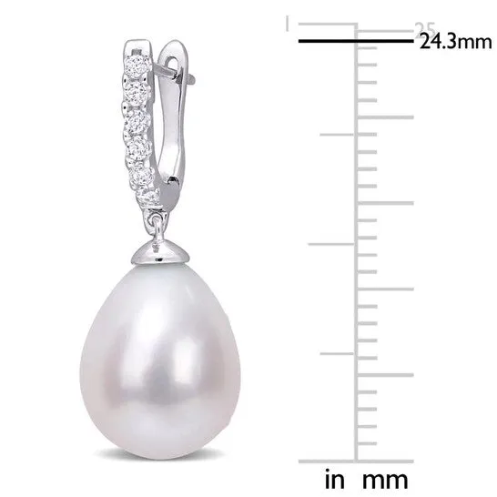 JMS always Earrings Original AMOUR 859mm Freshwater Cultured Pearl and 15 CT TGW Cubic Zirconia Drop Cuff Earrings In Sterling Silver JMS always Earrings Original AMOUR 859mm Freshwater Cultured Pearl and 15 CT TGW Cubic Zirconia Drop Cuff Earrings In Sterling Silver