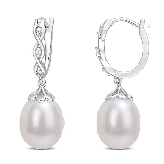 JMS always Earrings Original AMOUR 885mm Freshwater Cultured Pearl and Diamond Accent Infinity Drop Cuff Earrings In Sterling Silver JMS always Earrings Original AMOUR 885mm Freshwater Cultured Pearl and Diamond Accent Infinity Drop Cuff Earrings In Sterling Silver