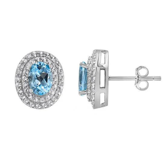 JMS always Earrings Original Diamond Muse Created White Sapphire and Blue Topaz Oval Stud Earrings for Women JMS always Earrings Original Diamond Muse Created White Sapphire and Blue Topaz Oval Stud Earrings for Women