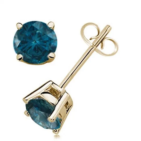 JMS always Earrings Original Maulijewels 020 Carat Natural Round Blue Diamond Prong Set Stud Earring In 14K Blue Yellow Gold JMS always Earrings Original Maulijewels 020 Carat Natural Round Blue Diamond Prong Set Stud Earring In 14K Blue Yellow Gold