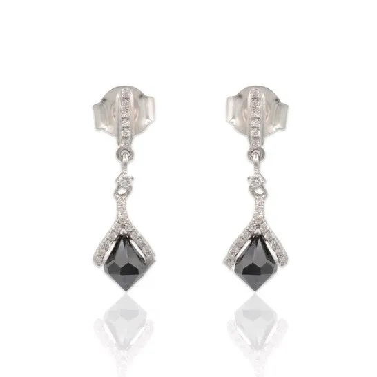 JMS always Earrings Original PreOwned 14K White Gold Black Diamond Drop Earrings JMS always Earrings Original PreOwned 14K White Gold Black Diamond Drop Earrings