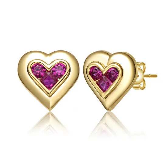 JMS always Earrings Original Rachel Glauber 14k Yellow Gold Plated with Purple Amethyst Cubic Zirconia 3Stone Cluster Heart Stud Earrings