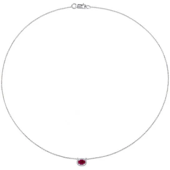 JMS always Necklaces Original AMOUR 35 CT TGW Oval Shape Ruby and 110 CT TW Diamond Halo Necklace In 14K White Gold JMS always Necklaces Original AMOUR 35 CT TGW Oval Shape Ruby and 110 CT TW Diamond Halo Necklace In 14K White Gold