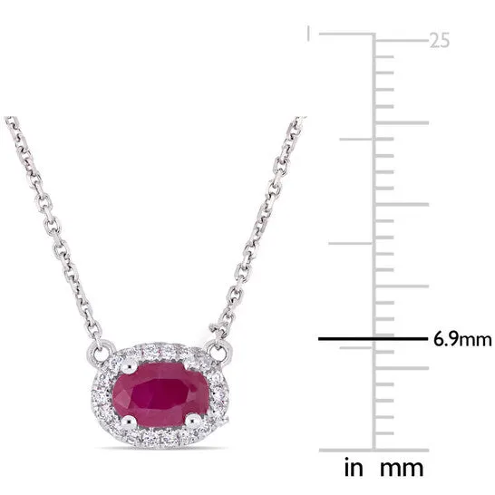 JMS always Necklaces Original AMOUR 35 CT TGW Oval Shape Ruby and 110 CT TW Diamond Halo Necklace In 14K White Gold JMS always Necklaces Original AMOUR 35 CT TGW Oval Shape Ruby and 110 CT TW Diamond Halo Necklace In 14K White Gold