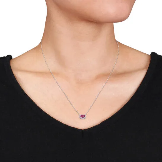 JMS always Necklaces Original AMOUR 35 CT TGW Oval Shape Ruby and 110 CT TW Diamond Halo Necklace In 14K White Gold JMS always Necklaces Original AMOUR 35 CT TGW Oval Shape Ruby and 110 CT TW Diamond Halo Necklace In 14K White Gold