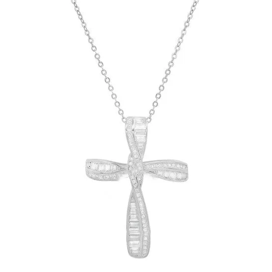 JMS always Necklaces Original Kylie Harper Sterling Silver Baguette Cubic Zirconia CZ Cross Pendant