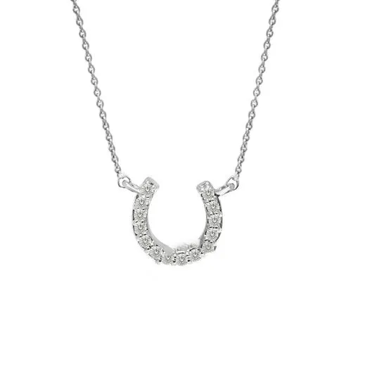 JMS always Necklaces Original Maulijewels 006 Carat Natutal Diamond Horse Shoe Pendant Necklace For Women In 14K Solid White Gold With 18 Chain JMS always Necklaces Original Maulijewels 006 Carat Natutal Diamond Horse Shoe Pendant Necklace For Women In 14K Solid White Gold With 18 Chain